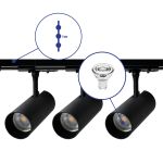 Complete Set 1-Phase Rail 1 Meter Black | incl. 3x Spot + GU10 2700K 3W Dimmable + End Cap, Power Connector 